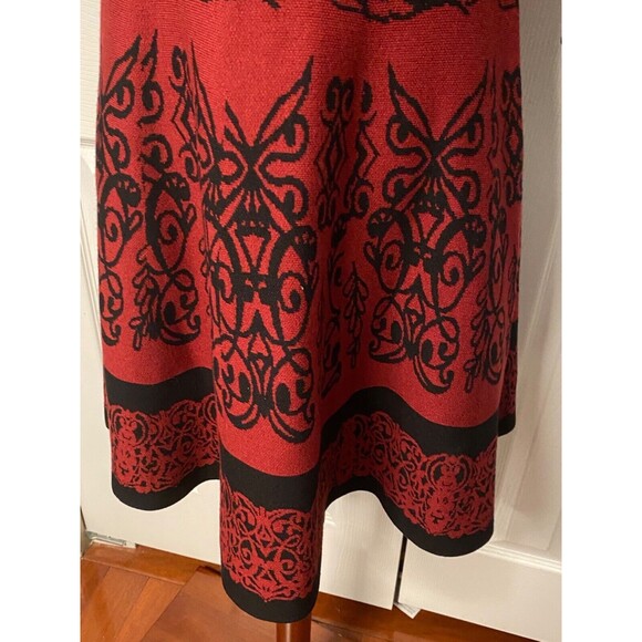 NEW TAYLOR Fit n Flare Sweater Dress Lg Burgundy Red Black Floral Celtic Gothic - Picture 4 of 11